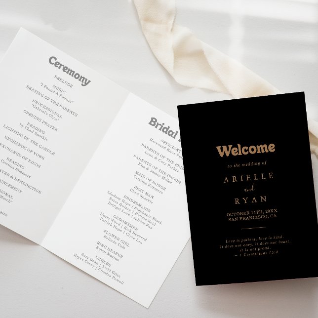 Black Gold Classic Minimal Folded Wedding Programme (Creator Uploaded)
