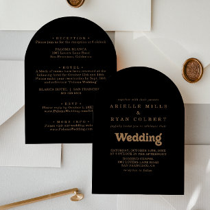 Black Gold Classic Minimal Front & Back Wedding Invitation