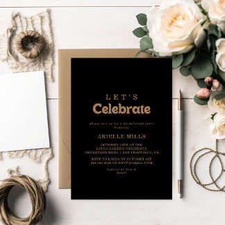 Black Gold Classic Minimal Let's Celebrate Party Invitation