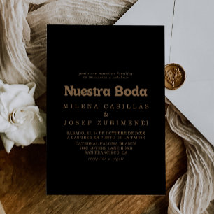 Black Gold Classic Minimal Nuestra Boda Wedding Invitation