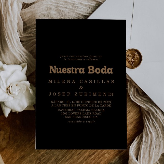 Black Gold Classic Minimal Nuestra Boda Wedding Invitation (Creator Uploaded)