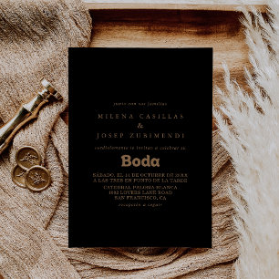 Black Gold Classic Minimal Spanish Wedding Invitation