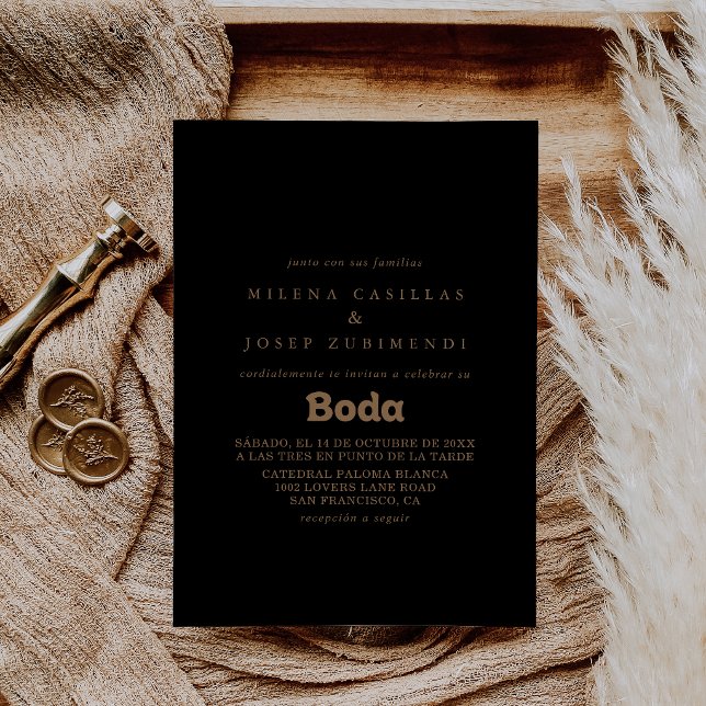 Black Gold Classic Minimal Spanish Wedding Invitation (Creator Uploaded)
