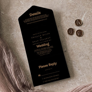 Black Gold Classic Minimal Wedding All In One Invitation