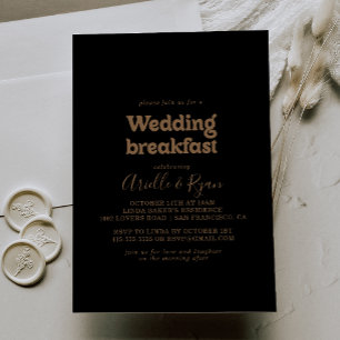 Black Gold Classic Minimal Wedding Breakfast Invitation