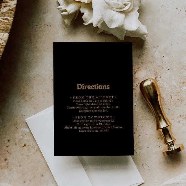 Black Gold Classic Minimal Wedding Directions Enclosure Card (Creator Uploaded)