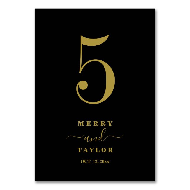 Black & gold Classic simple Copper Wedding Table Number (Front)