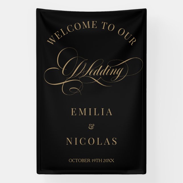 Black Gold Classic Wedding Welcome Sign (Vertical)