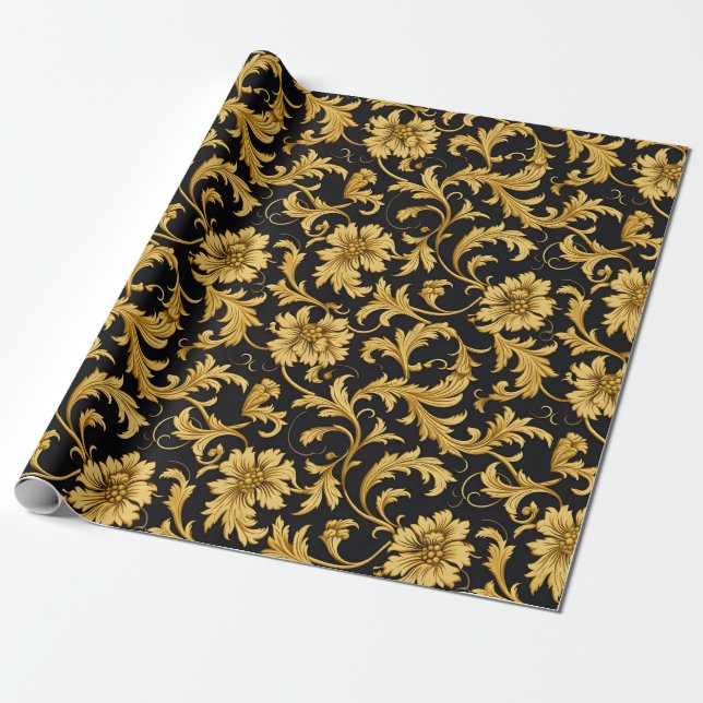 Black Gold Classy Elegant Pattern Wrapping Paper (Unrolled)