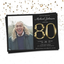 Black Gold Classy Photo 80th Birthday