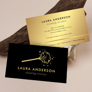 Black & Gold Cleaning Services Housemaid Logo Chic Business Card