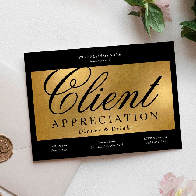Black & Gold Client Appreciation Business Dinner Invitation (Black & Gold Client Appreciation Business Dinner Invitation)
