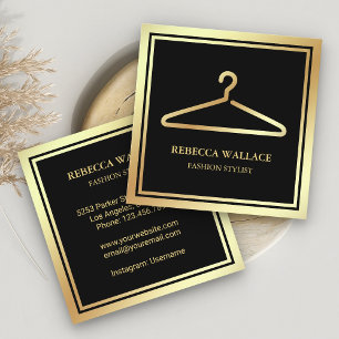 Black Gold Clothes Hanger Fashion Stylist Square Business Card