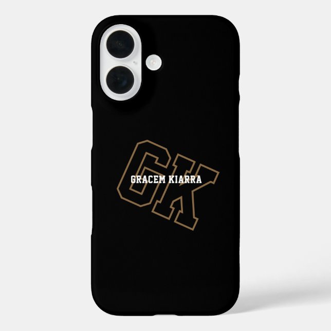 Black Gold College Varsity Monogram Initials Case-Mate iPhone Case (Back)