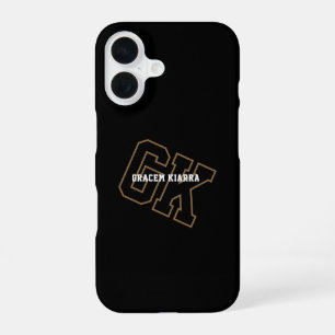 Black Gold College Varsity Monogram Initials iPhone 16 Case