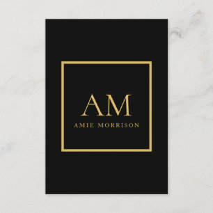 Black Gold Colors Monogram Initial Letter Name Enclosure Card