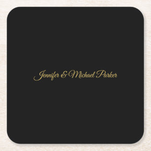 Black & Gold Colour Modern Creative Script Family Square Paper Coaster