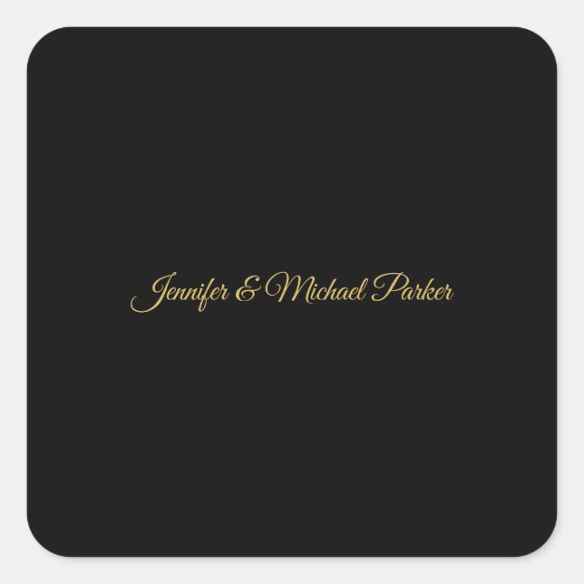 Black & Gold Colour Modern Creative Script Family Square Sticker (Front)