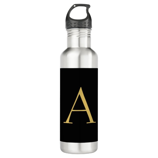Black Gold Colour Monogram Professional 710 Ml Water Bottle (Front)