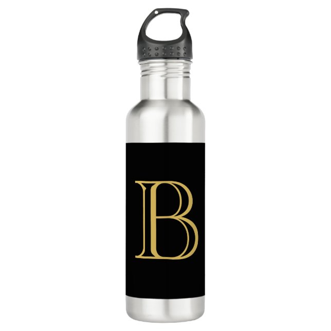 Black Gold Colour Monogram Professional Calligraph 710 Ml Water Bottle (Front)