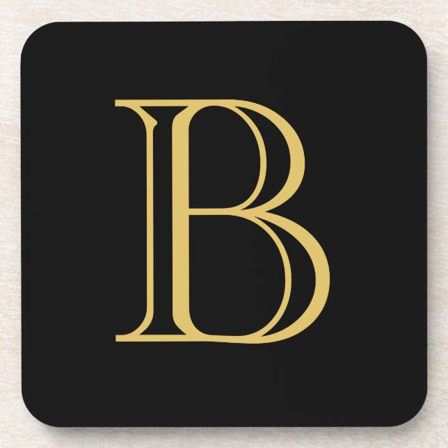 Black Gold Colour Monogram Professional Calligraph Coaster (Front)