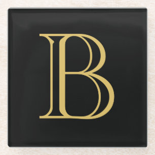 Black Gold Colour Monogram Professional Calligraph Glass Coaster