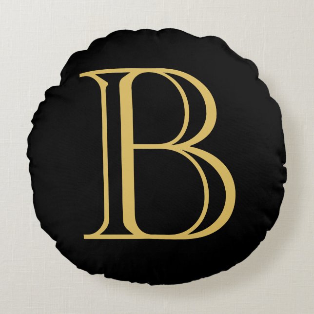 Black Gold Colour Monogram Professional Calligraph Round Cushion (Front)