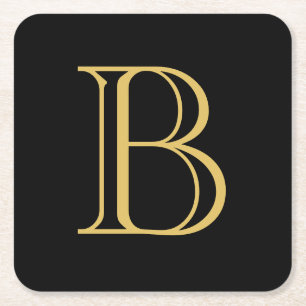 Black Gold Colour Monogram Professional Calligraph Square Paper Coaster
