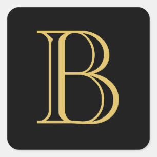 Black Gold Colour Monogram Professional Calligraph Square Sticker