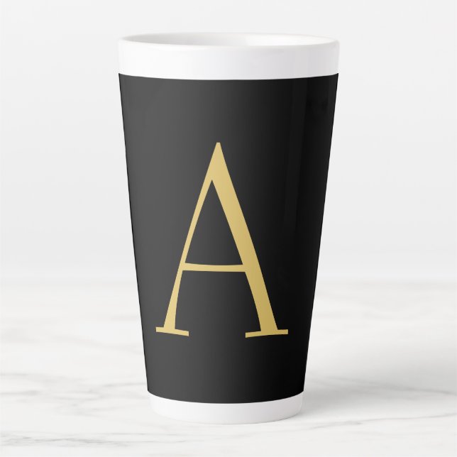 Black Gold Colour Monogram Professional Latte Mug (Front)