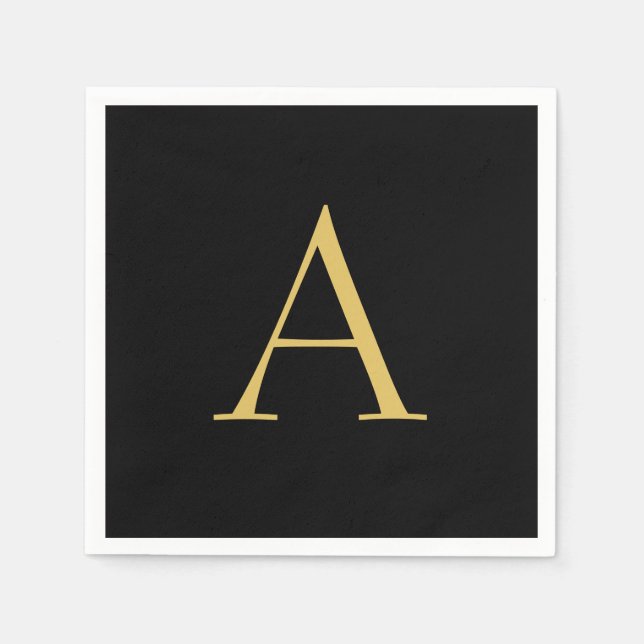 Black Gold Colour Monogram Professional Napkin (Front)