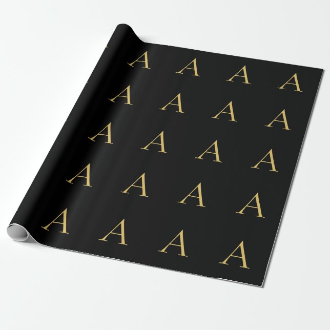 Black Gold Colour Monogram Professional Wrapping Paper (Unrolled)