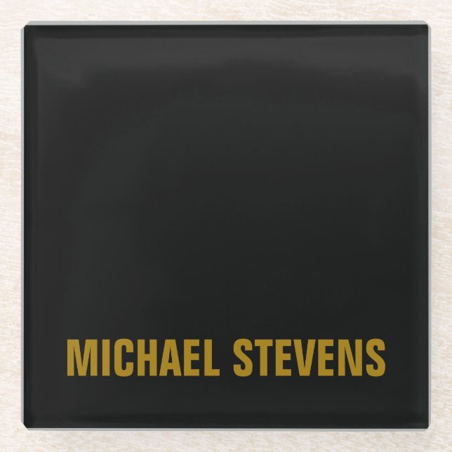 Black Gold Colour Professional Add Name Glass Coaster (Front)
