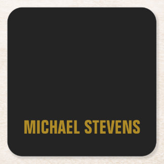 Black Gold Colour Professional Add Name Square Paper Coaster