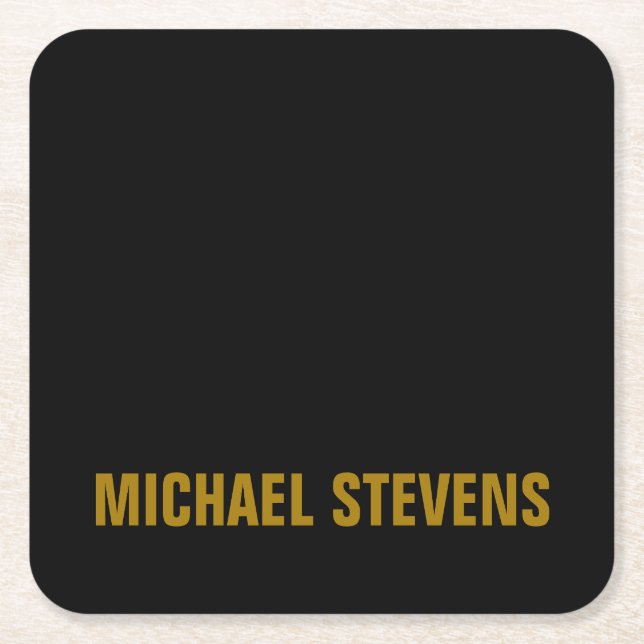 Black Gold Colour Professional Add Name Square Paper Coaster (Front)