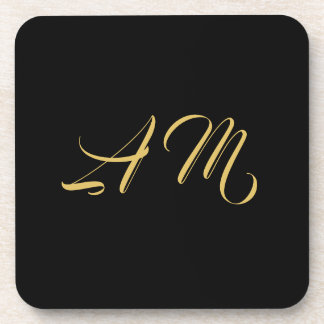 Black Gold Colours Monogram Initial Calligraphy Coaster