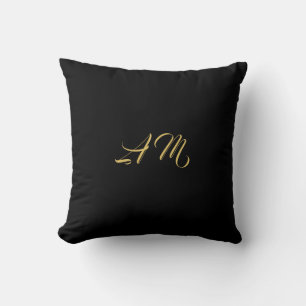Black Gold Colours Monogram Initial Calligraphy Cushion