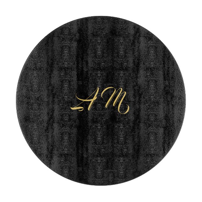 Black Gold Colours Monogram Initial Calligraphy Cutting Board (Front)