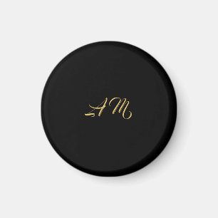 Black Gold Colours Monogram Initial Calligraphy Magnet