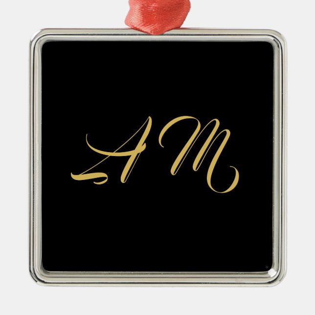 Black Gold Colours Monogram Initial Calligraphy Metal Tree Decoration (Front)