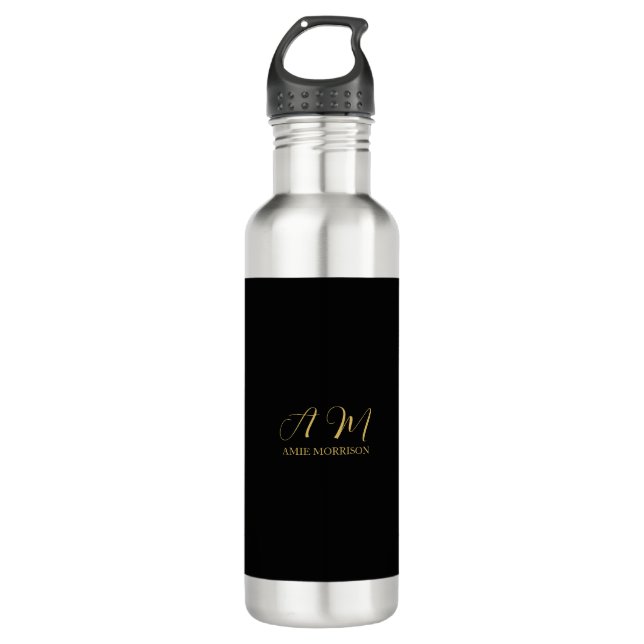 Black Gold Colours Monogram Initial Letter Name 710 Ml Water Bottle (Front)