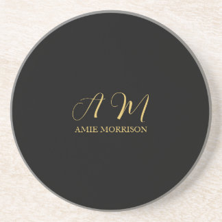 Black Gold Colours Monogram Initial Letter Name Coaster