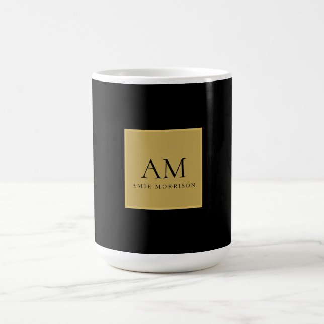 Black Gold Colours Monogram Initial Letter Name Coffee Mug (Center)