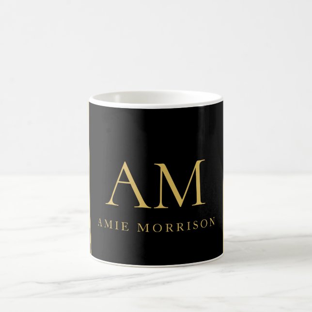 Black Gold Colours Monogram Initial Letter Name Coffee Mug (Center)