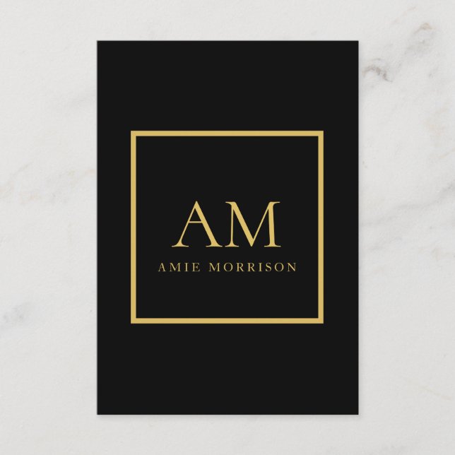 Black Gold Colours Monogram Initial Letter Name Enclosure Card (Front)