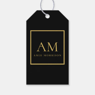 Black Gold Colours Monogram Initial Letter Name Gift Tags