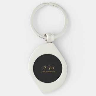 Black Gold Colours Monogram Initial Letter Name Key Ring