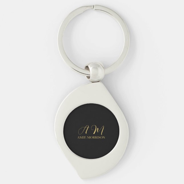 Black Gold Colours Monogram Initial Letter Name Key Ring (Front)