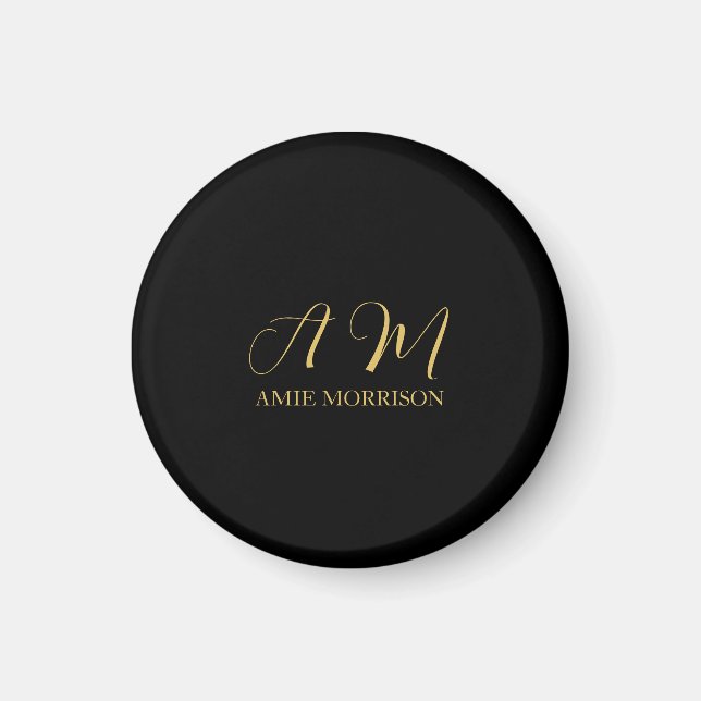 Black Gold Colours Monogram Initial Letter Name Magnet (Front)