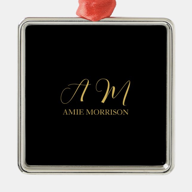 Black Gold Colours Monogram Initial Letter Name Metal Tree Decoration (Front)